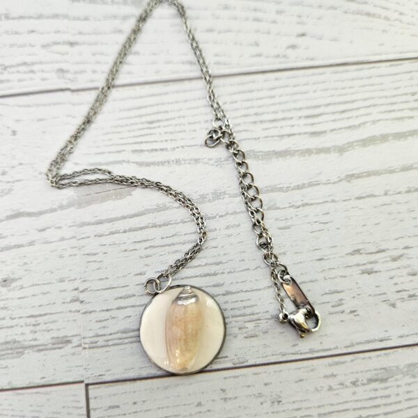 il_fullxfull.7629590861_nt4b-1 Lettered Olive Shell Necklace: Silver Chrome Tip, Coastal Pendant