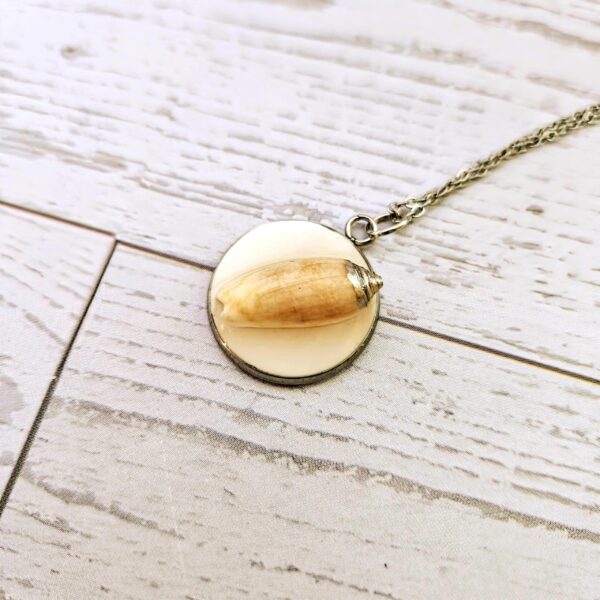il_fullxfull.7629590981_jhov-1 Lettered Olive Shell Necklace: Silver Chrome Tip, Coastal Pendant