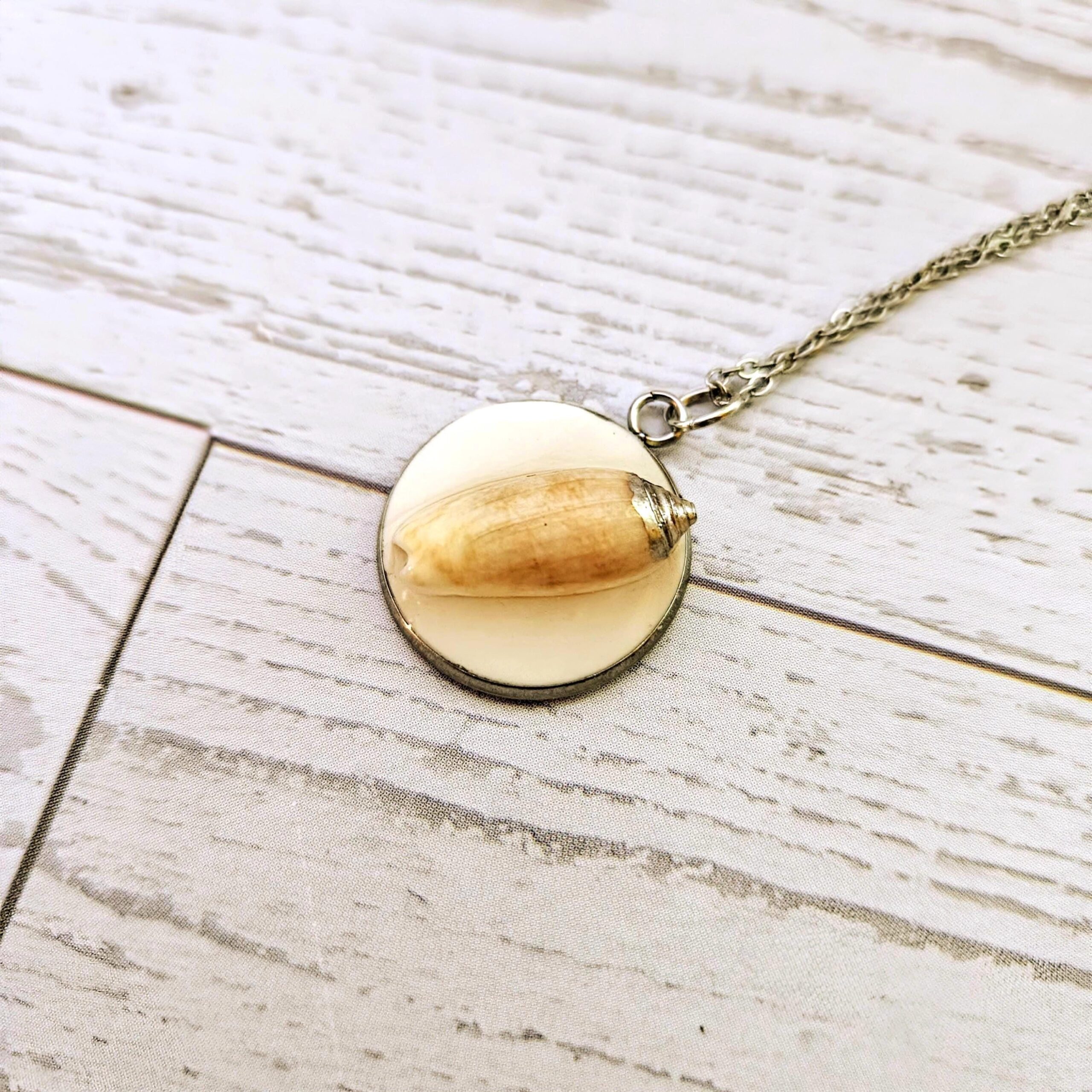 Lettered Olive Shell Necklace: Silver Chrome Tip, Coastal Pendant - Image 6