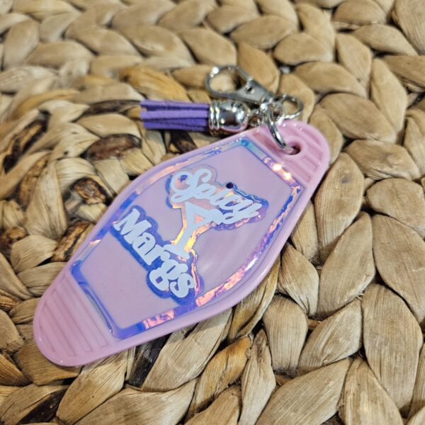 Spicy Margarita Motel Keychain: Retro Pink Holographic Keychain