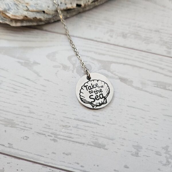 Engraved Scallop Shell Necklace – Stainless Steel (Take Me to the Sea) 6 Engraved Scallop Shell Necklace – Stainless Steel (Take Me to the Sea)