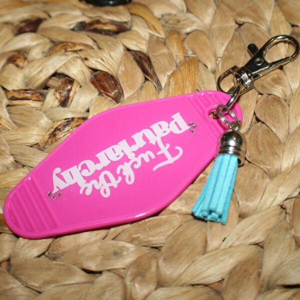 il_fullxfull.7629593491_egri Fuck the Patriarchy Motel Key, Feminist Bag Charm, Activist Gift