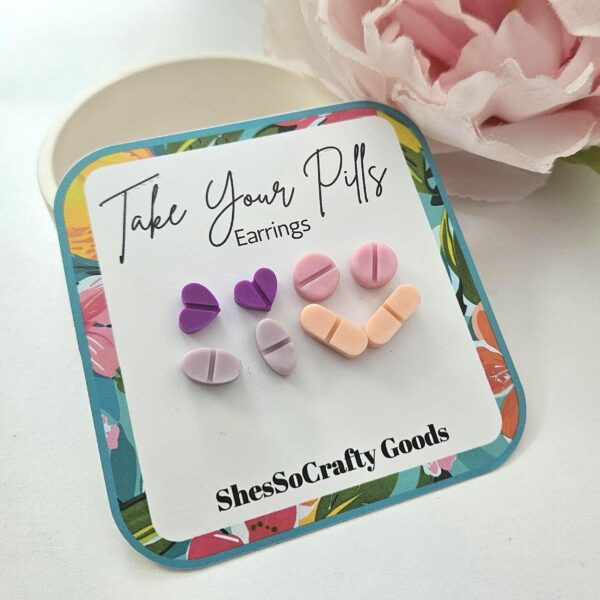 il_fullxfull.7629594249_n7y8 Polymer Clay Pill Earrings: Mental Health Studs, Quirky Gift Set