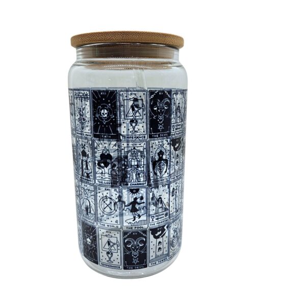 Tarot Card Beer Can Glass: Major Arcana Design, Bamboo Lid (16oz)