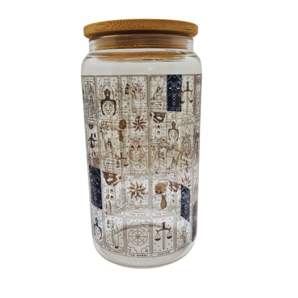 Tarot Card Beer Can Glass: Major Arcana Design, Bamboo Lid (16oz)