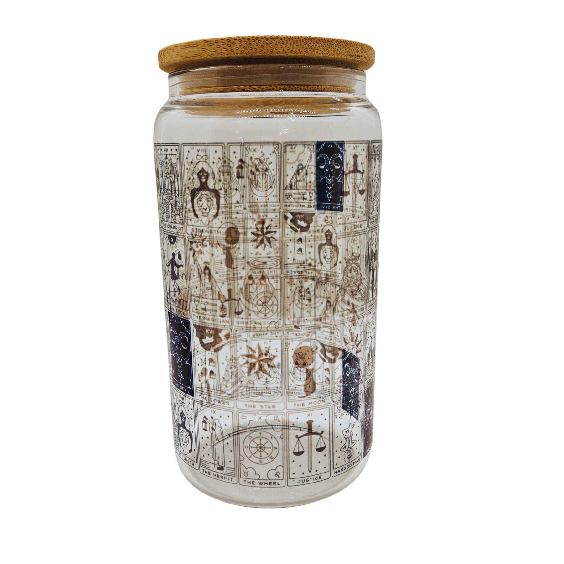Tarot Card Beer Can Glass: Major Arcana Design, Bamboo Lid (16oz) - Image 4