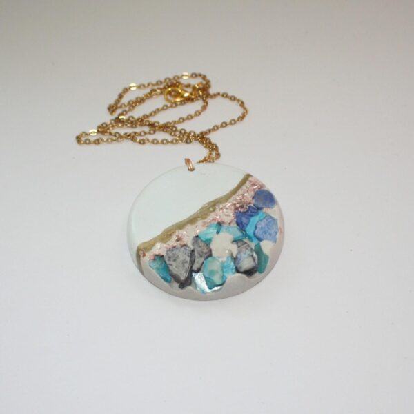 il_fullxfull.7629597285_c2wj Handmade Concrete Pendant with Blue Stones & Rose Gold Accents – 1.75" Round Statement Necklace