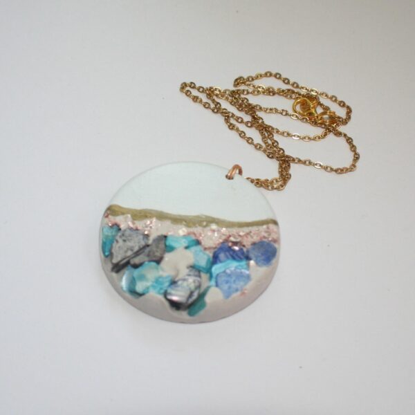 il_fullxfull.7629597325_9k0l Handmade Concrete Pendant with Blue Stones & Rose Gold Accents – 1.75" Round Statement Necklace