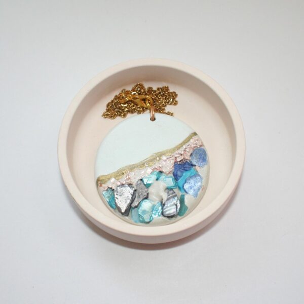 il_fullxfull.7629597435_dtmw Handmade Concrete Pendant with Blue Stones & Rose Gold Accents – 1.75" Round Statement Necklace