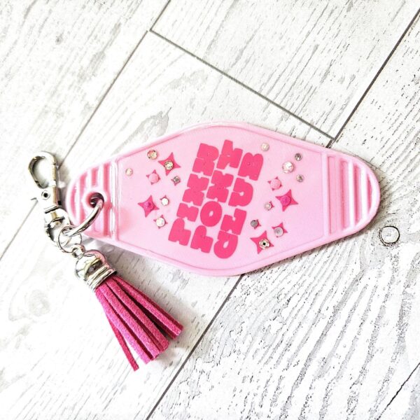 il_fullxfull.7629597785_m5hd-2 Pink Pony Club Motel Keychain — Pastel Pink Rhinestone Tassel Bag Charm