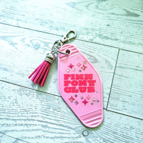 il_fullxfull.7629598089_7y6z-1 Pink Pony Club Motel Keychain — Pastel Pink Rhinestone Tassel Bag Charm