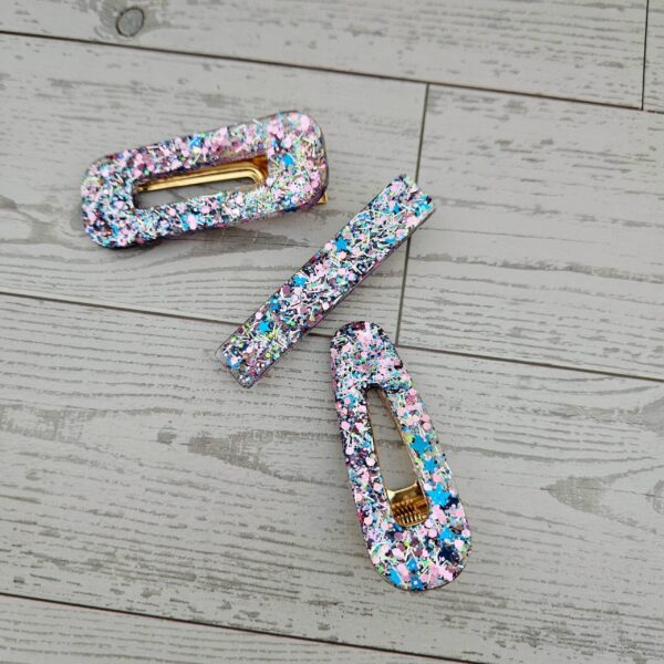Confetti Resin Hair Clips: Retro Disco Barrettes, Sparkly Accessories 3 Confetti Resin Hair Clips: Retro Disco Barrettes, Sparkly Accessories