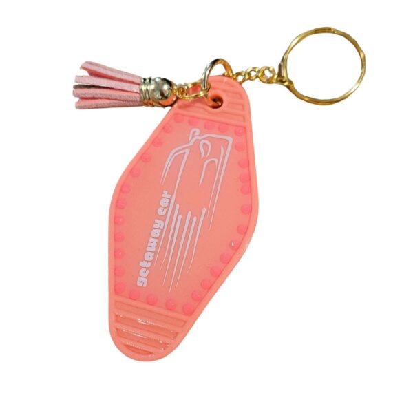 il_fullxfull.7629603359_sml9-1 Getaway Car Motel Keychain: Coral Pink Rhinestone Tassel, Swiftie Gift