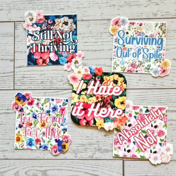 il_fullxfull.7629603777_qicp Too Feral For This Sticker – Square Floral Sass in Vinyl