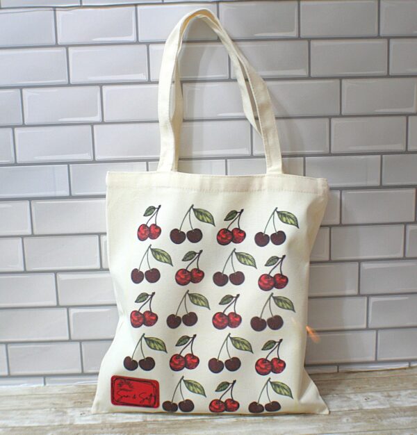 Cherry Canvas Tote Bag: Hand-Drawn Fruit Art, Summer Market Bag 1 Cherry Canvas Tote Bag: Hand-Drawn Fruit Art, Summer Market Bag