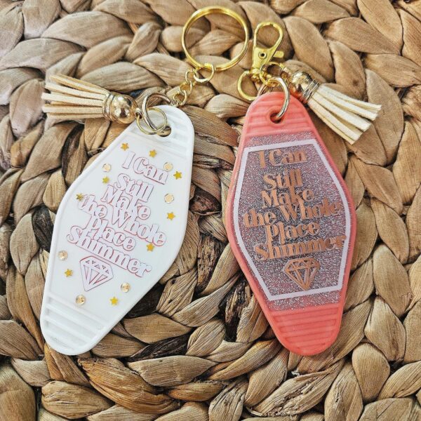 Bejeweled Motel Keychain: Retro Pink Glitter Keychain