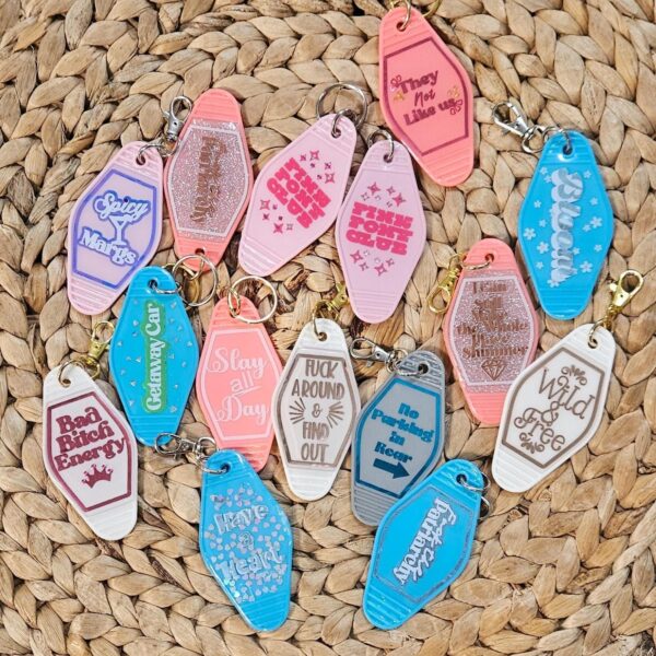 Bejeweled Motel Keychain: Retro Pink Glitter Keychain