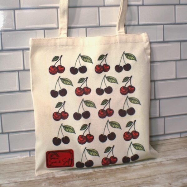 Cherry Canvas Tote Bag: Hand-Drawn Fruit Art, Summer Market Bag 6 Cherry Canvas Tote Bag: Hand-Drawn Fruit Art, Summer Market Bag