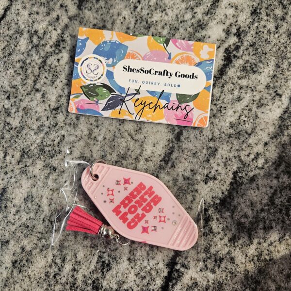 Bejeweled Motel Keychain: Retro Pink Glitter Keychain