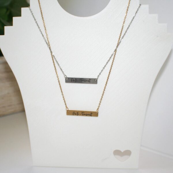 Anti-Fascist Bar Necklace, Stainless Steel Resistance Jewelry - Activist Gift, Leftist Political Pendant, Punk Engraved Charm