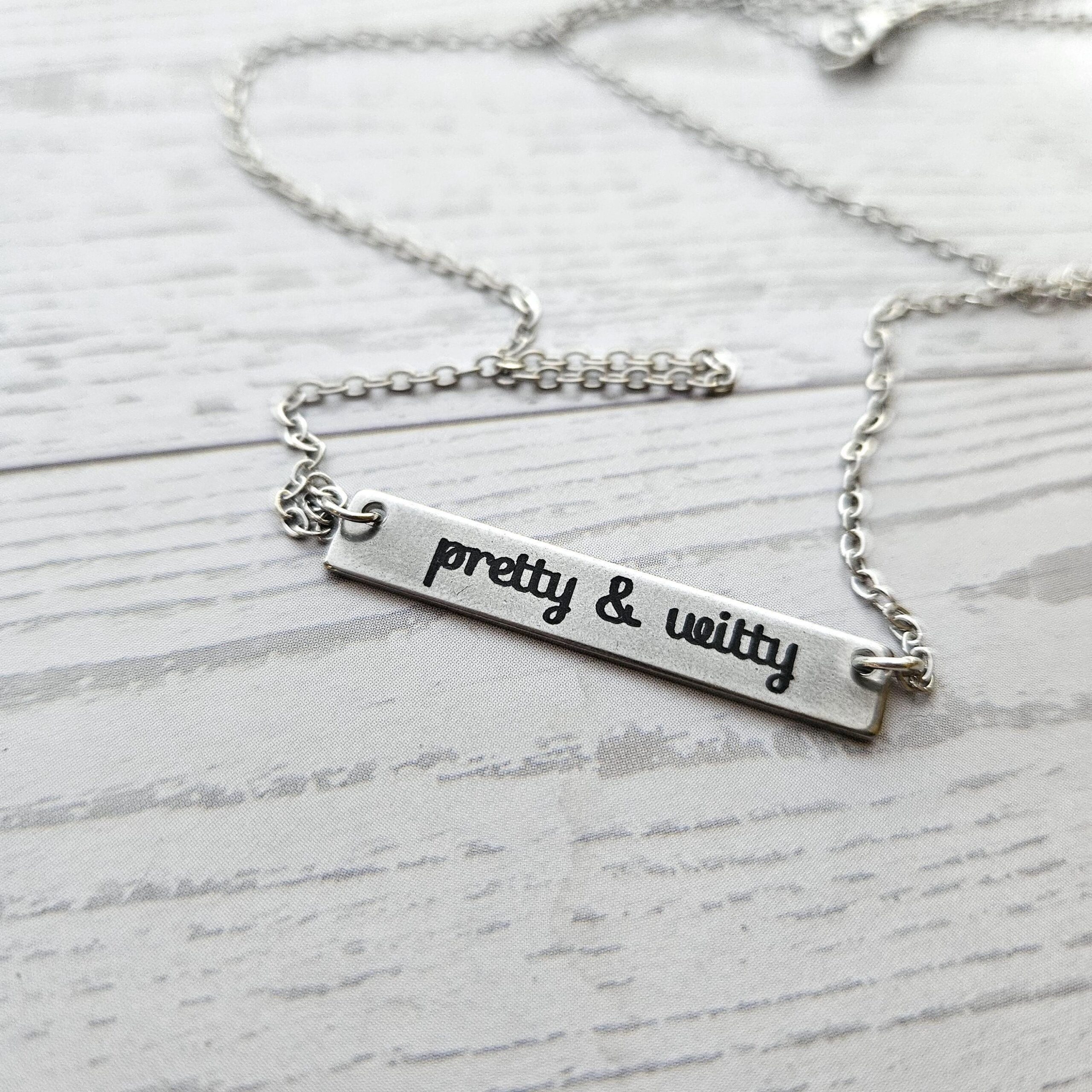 Pretty & Witty Necklace • 18K Gold PVD or Satin Stainless Steel • Tarnish-Proof Bar Jewelry - Image 3