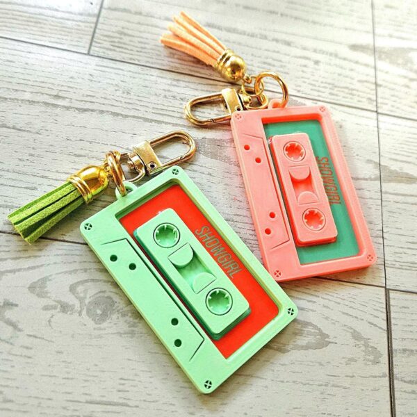il_fullxfull.7629608815_632k Showgirl Era Cassette Keychain – Personalized Retro Mixtape Bag Charm with Tassel