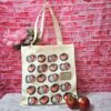 Tomato Tote Bag: Hand-Colored Canvas Grocery Bag with Leatherette Patch