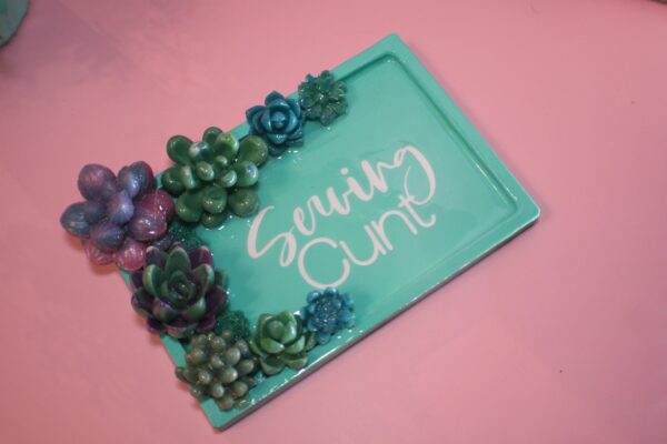 Trinket Dish with Succulent Accents - Handmade Serving Cunt Vanity Tray - Quirky Feminist Decor