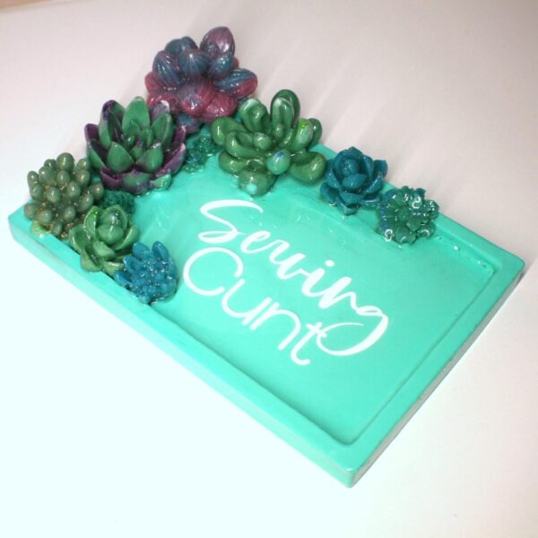 Trinket Dish with Succulent Accents - Handmade Serving Cunt Vanity Tray - Quirky Feminist Decor