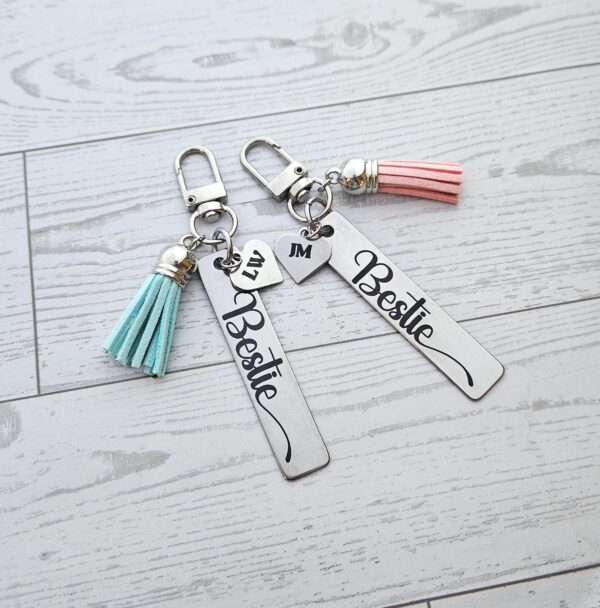 il_fullxfull.7629614029_hseb Personalized Bestie Keychain • Stainless Steel Engraved Tag with Initial Heart & Tassel