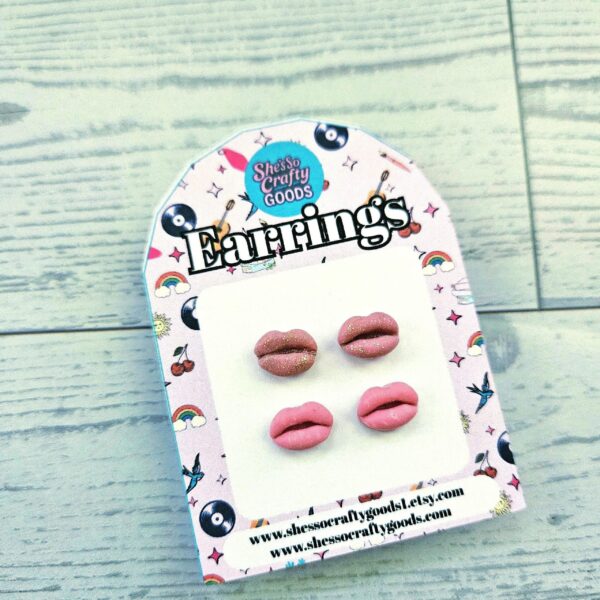 Tiny Lip Stud Earrings Matte Glitter Polymer Clay Hypoallergenic Minimalist Cheeky Feminist Jewelry Gift