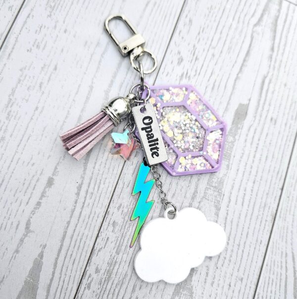 il_fullxfull.7629615655_817c-1 Opalite Bag Charm | Glow In The Dark Lightning Strike Keychain | Custom Engraved Gift