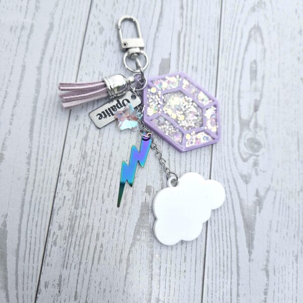 il_fullxfull.7629615771_4g5u-1 Opalite Bag Charm | Glow In The Dark Lightning Strike Keychain | Custom Engraved Gift