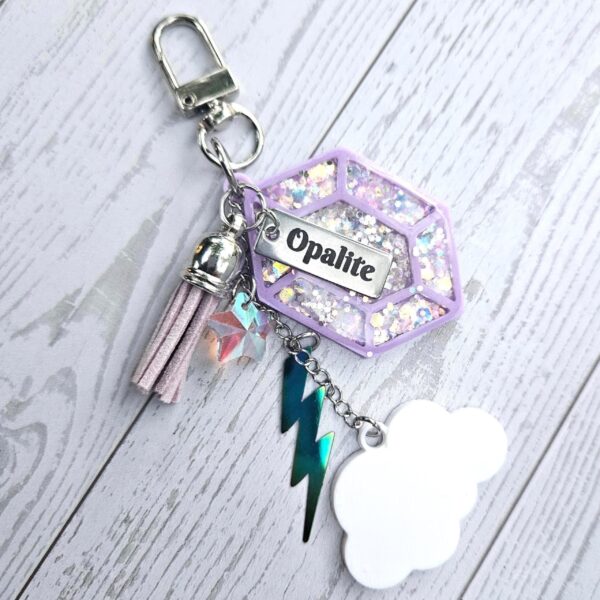 il_fullxfull.7629615901_621g-2 Opalite Bag Charm | Glow In The Dark Lightning Strike Keychain | Custom Engraved Gift