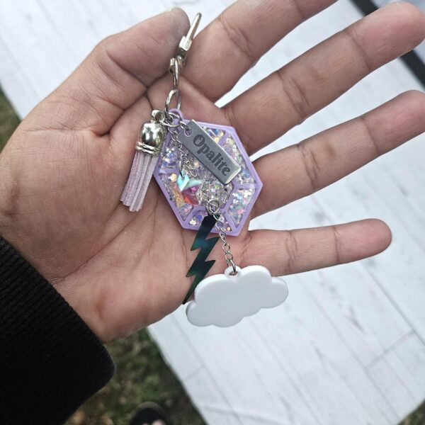 il_fullxfull.7629616057_4c6y-1 Opalite Bag Charm | Glow In The Dark Lightning Strike Keychain | Custom Engraved Gift