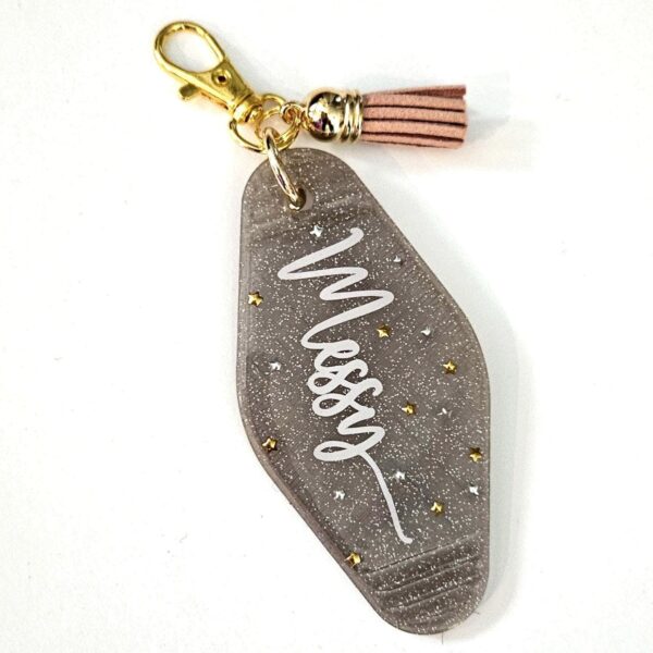 Sparkling Bronze Messy Queen Keychain with Glitter & Stars - Durable, Shiny, Stylish Accessory