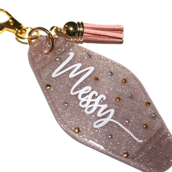 Sparkling Bronze Messy Queen Keychain with Glitter & Stars - Durable, Shiny, Stylish Accessory