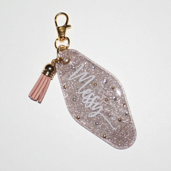 Sparkling Bronze Messy Queen Keychain with Glitter & Stars - Durable, Shiny, Stylish Accessory