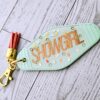 il_fullxfull.7629617429_m02l Rhinestone Showgirl Motel Keychain: Mint Green Glitter Resin Key Tag - Choose Style and Attachment
