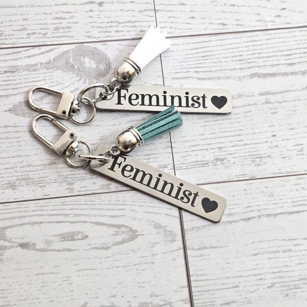 Feminist Keychain – Stainless Steel Statement Accessory with Pink Tassel – Feminist Gift