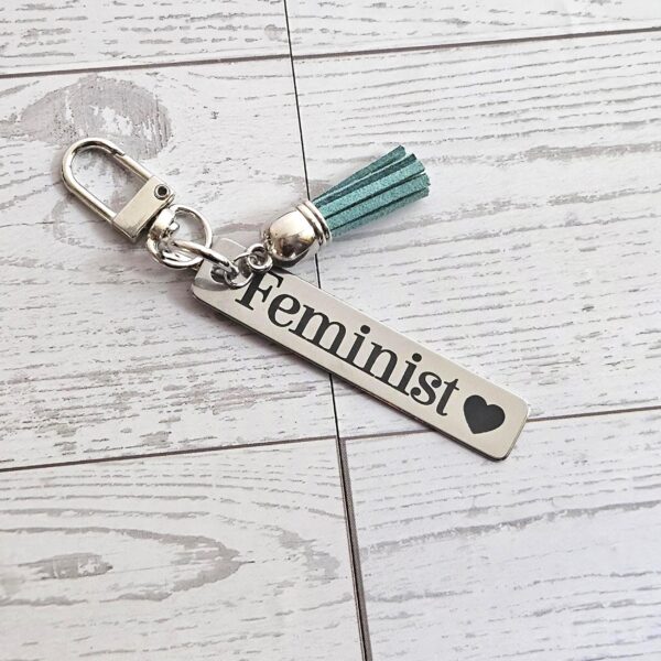 Feminist Keychain – Stainless Steel Statement Accessory with Pink Tassel – Feminist Gift