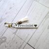 Feminist Keychain – Stainless Steel Statement Accessory with Pink Tassel – Feminist Gift