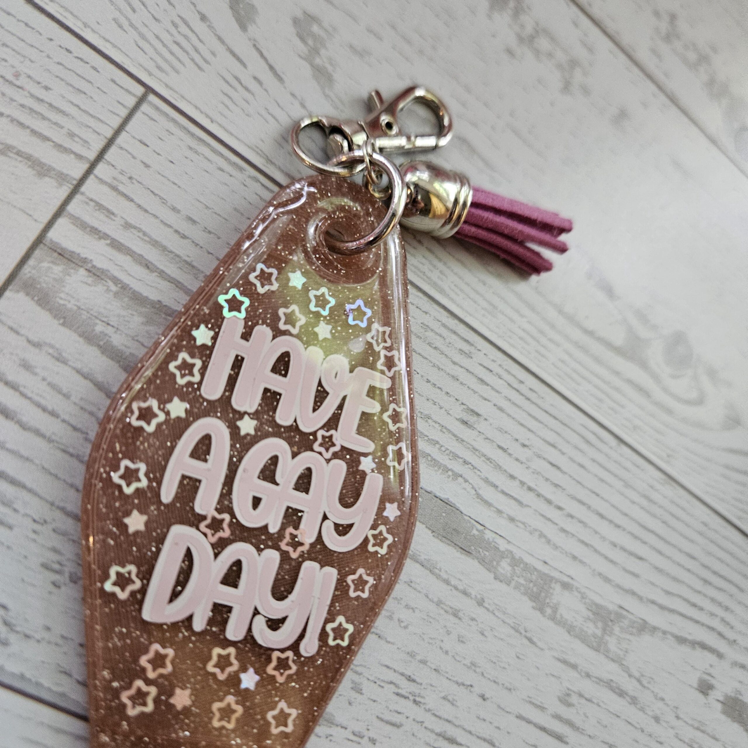 Retro "Have a Gay Day" Keychain: 3D Printed Glitter Pride Key Fob - Image 5