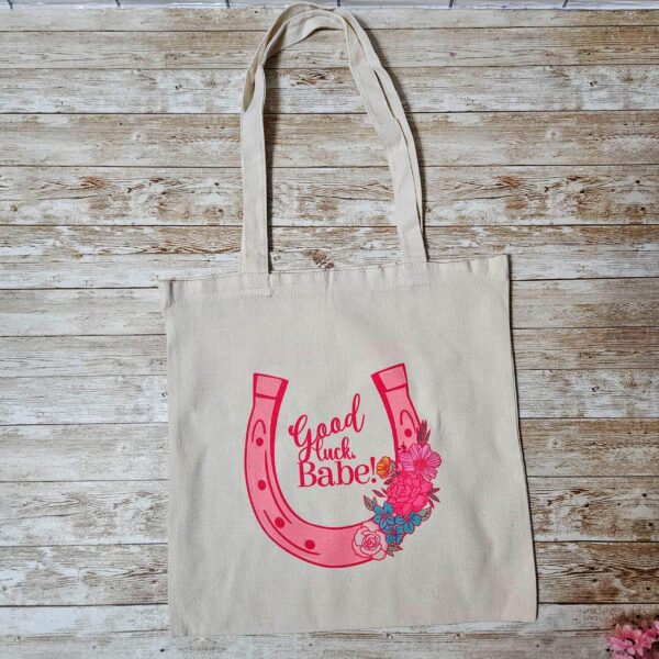 il_fullxfull.7629625057_o6cj-2 Chappell Inspired Tote Bag, Good Luck Babe Floral Horseshoe Design, Pop Music Fan Bag