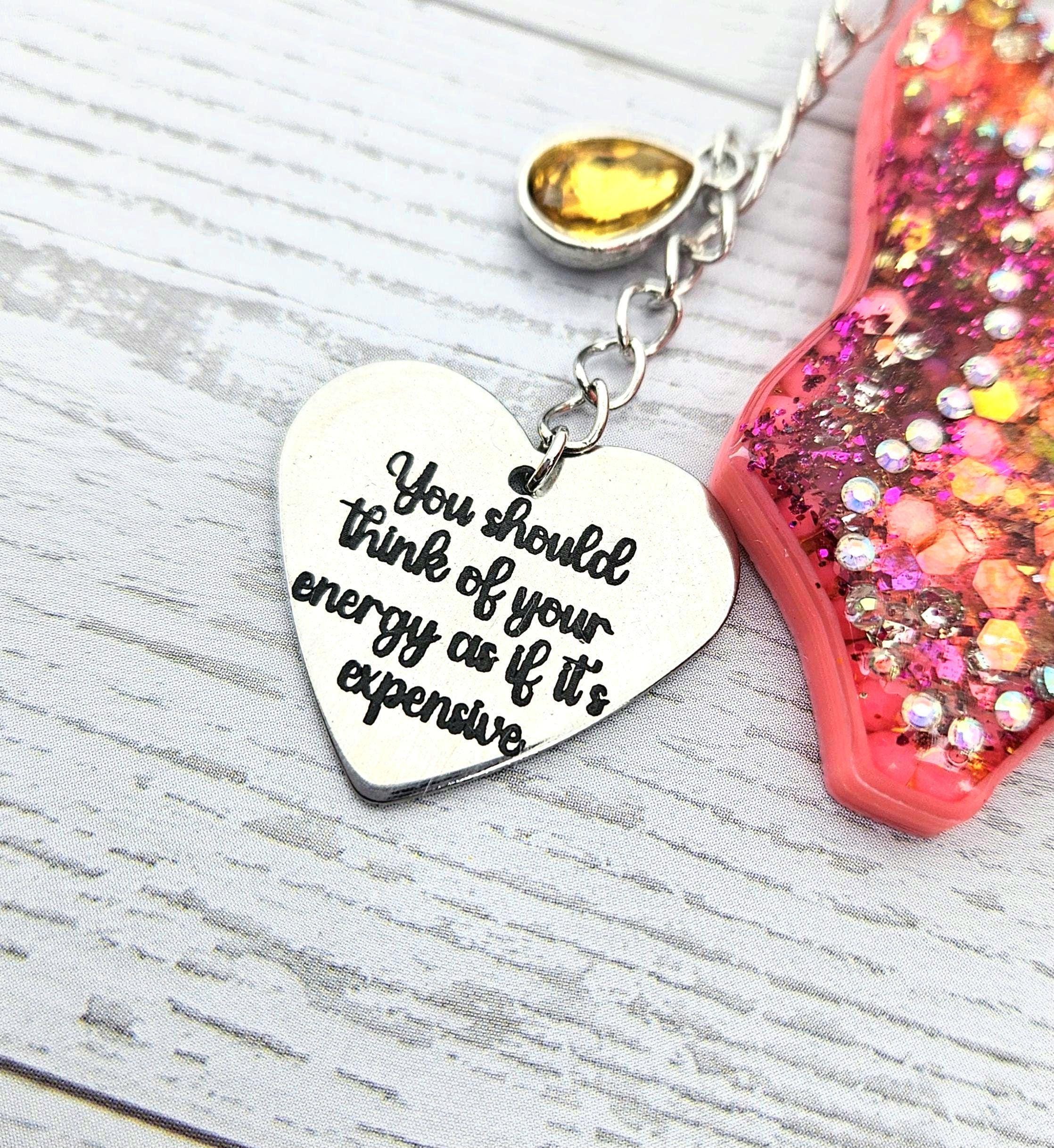 Orange Showgirl Era Keychain – Rhinestone Resin Bag Charm with Engraved Quote - Image 6