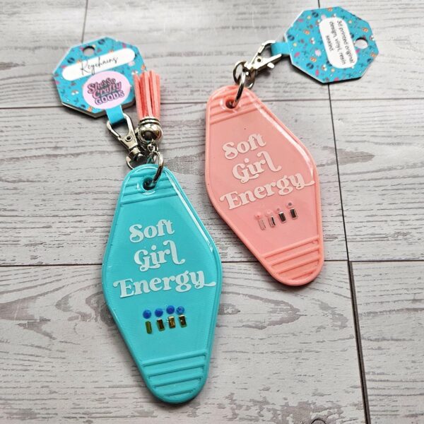 Soft Girl Energy Motel Keychain – Rhinestone Embellished Bag Charm