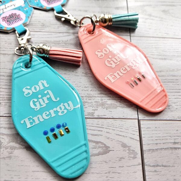 Soft Girl Energy Motel Keychain – Rhinestone Embellished Bag Charm