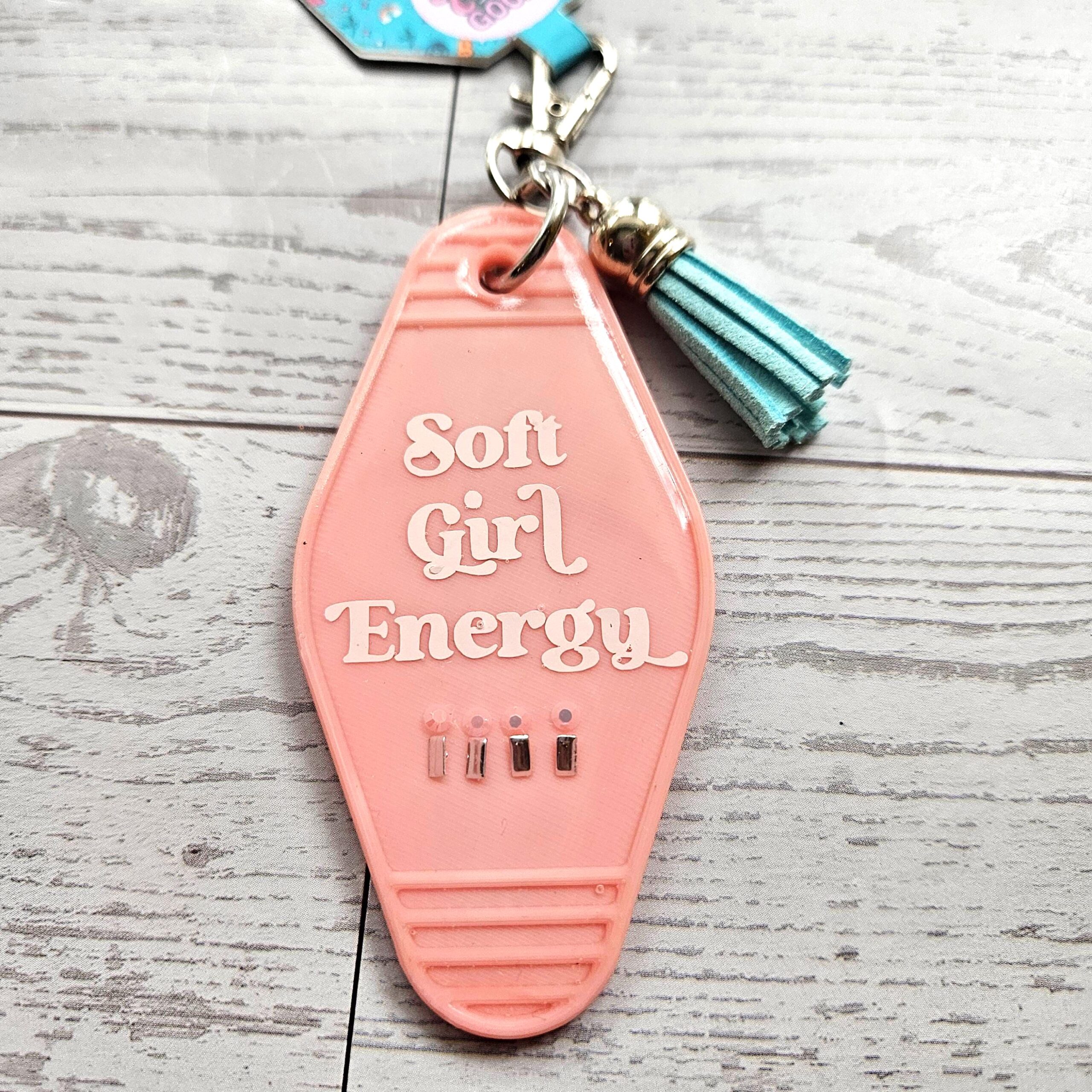 Soft Girl Energy Motel Keychain – Rhinestone Embellished Bag Charm - Image 5