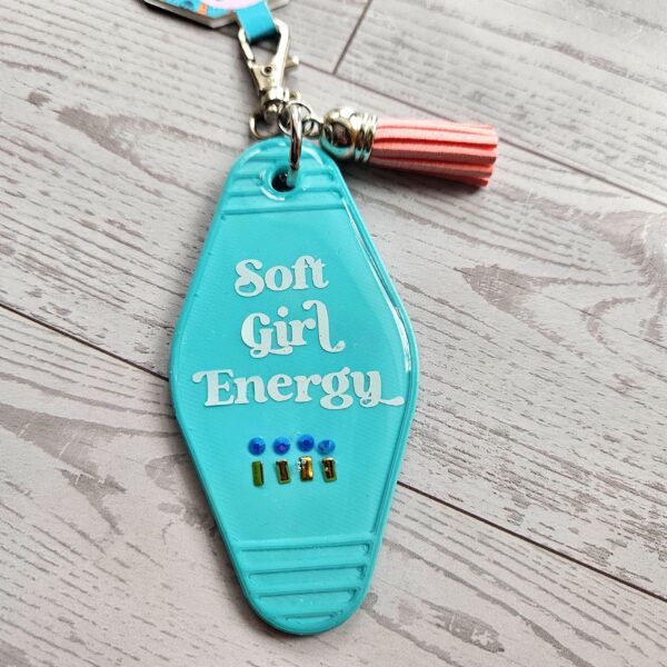 Soft Girl Energy Motel Keychain – Rhinestone Embellished Bag Charm