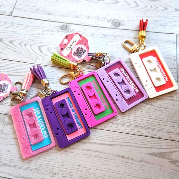 Retro Cassette Bag Charm, NFC Programmable Mixtape Keychain, Tech Gift for Her